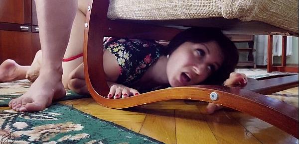  Boyfriend Sensual Doggy Fucking Babe Stuck Under the Chair - Cum on Face